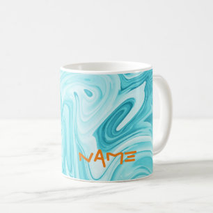 Mug Aqua Marbré Nom de la peinture Orange Art Moderne