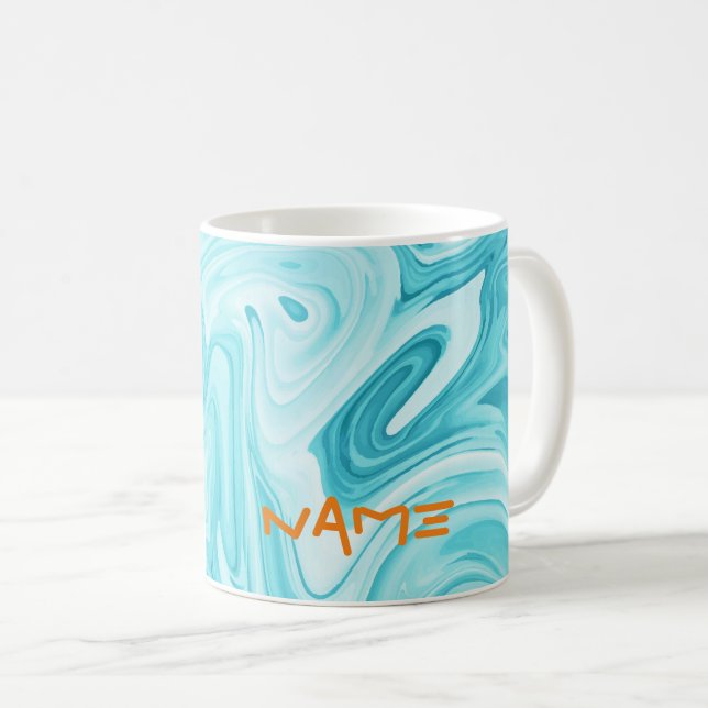 Mug Aqua Marbré Nom de la peinture Orange Art Moderne  (Devant droit)