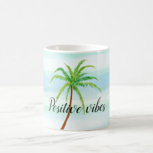 Mug Aqua Mint Bleu Blancs Tropical Palm Tree