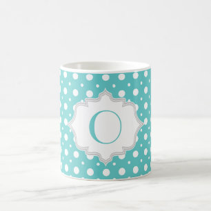 Mug Aqua moderne, pois blanc motif monogramme