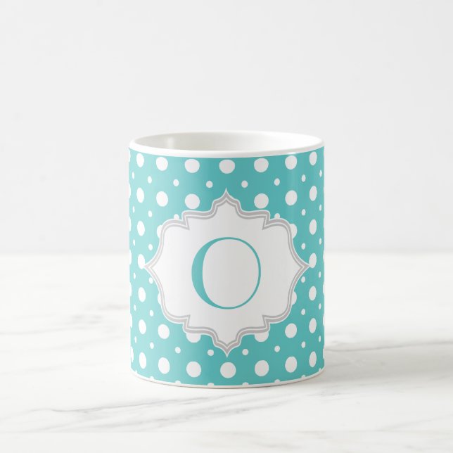 Mug Aqua moderne, pois blanc motif monogramme (Centre)