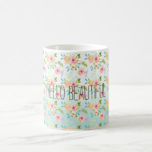 Mug Aqua Ombre rose jaune floral