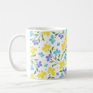 Mug Aqua Periwinkle Yellow Aquarelle tiges florales