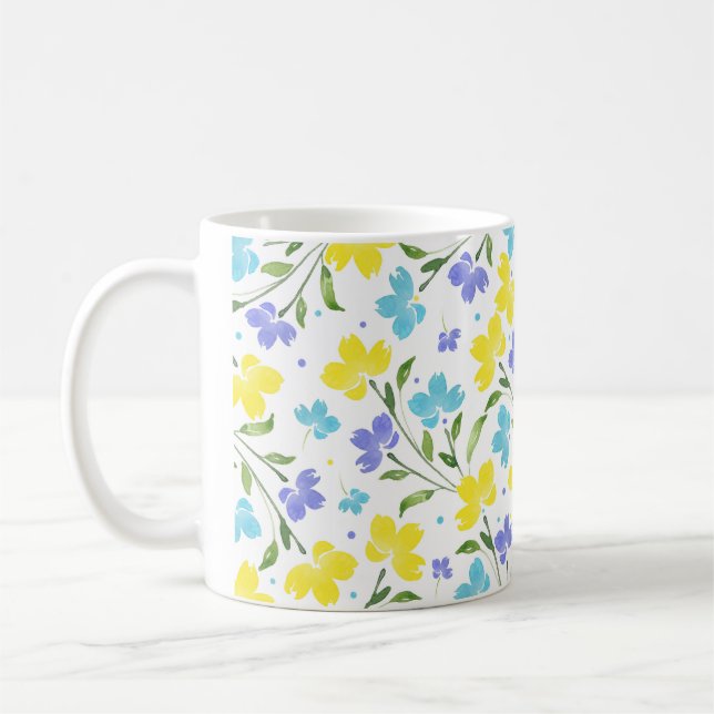 Mug Aqua Periwinkle Yellow Aquarelle tiges florales (Gauche)