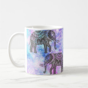 Mug Aqua rose Black Elephant Bright Tribal