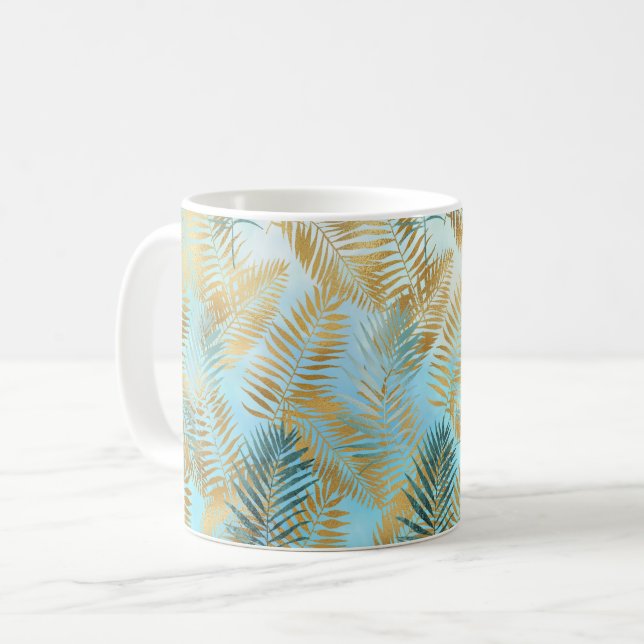 Mug Aqua Sky Green Gold Feuilles Tropicales     (Devant gauche)