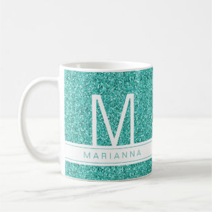 Mug Aqua Turquoise Blue Parties scintillant Monogramme