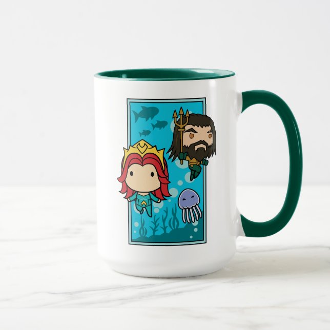 Mug Aquaman | Chibi Mera & Aquaman Graphisme sous-mari (Droite)