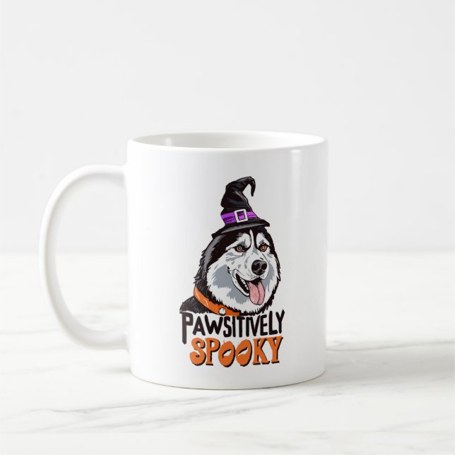 Mug Aquarelle à Éffrayant de goût Halloween Chien Husk (Gauche)