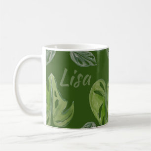 Mug Aquarelle à la main Monstera Adansonii vert feuill
