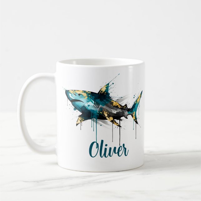 Mug Aquarelle Abstraite Encre Sarcelle Éclaboussure &  (Gauche)