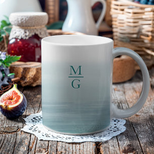 Mug Aquarelle Abstraite Plage Monogramme Turquoise