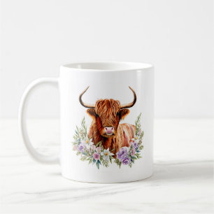 Mug Aquarelle adorable Vache et fleurs des Highlands