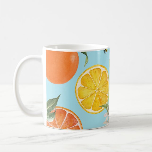 Mug Aquarelle Agrumes Fruits : Main tirée (Gauche)
