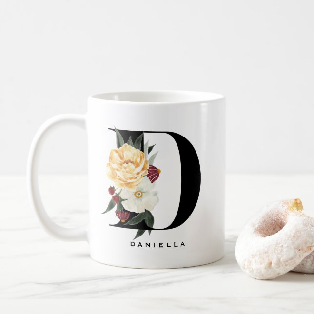 Mug Aquarelle Anémone Botanique Lettre D Monogramme (Avec donut)