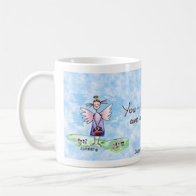Mug Aquarelle Angel Dessin bleu violet et vert (Gauche)