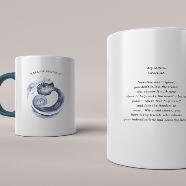 Mug Aquarelle Aquarius Astrologie Zodiac | Monogramme (Créateur téléchargé)