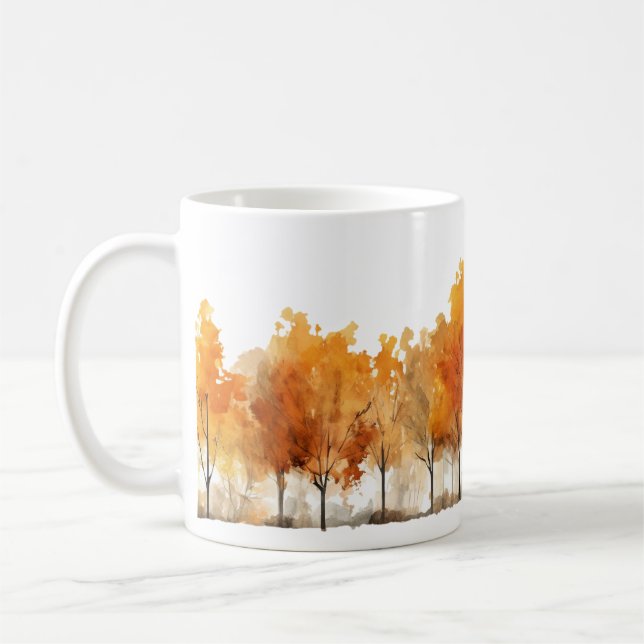 Mug Aquarelle Arbres d'automne dans une rangée (Gauche)
