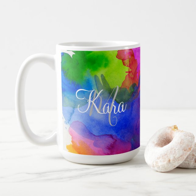 Mug Aquarelle arc-en-ciel personnalisée (Avec donut)
