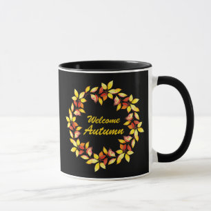Mug Aquarelle Automne Automne Feuilles Noir