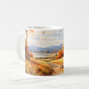 Mug Aquarelle Automne Citrouille de route en chute Feu