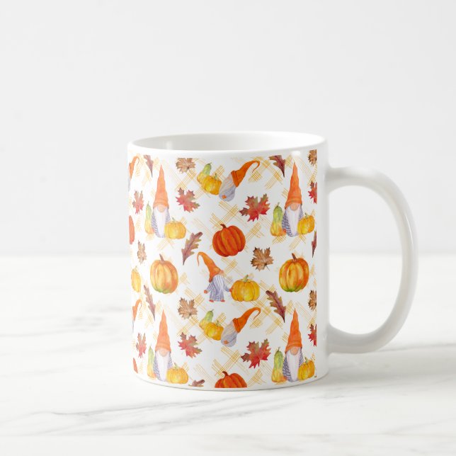 Mug Aquarelle Automne Gnomes, Citrouille Et Feuille (Droite)