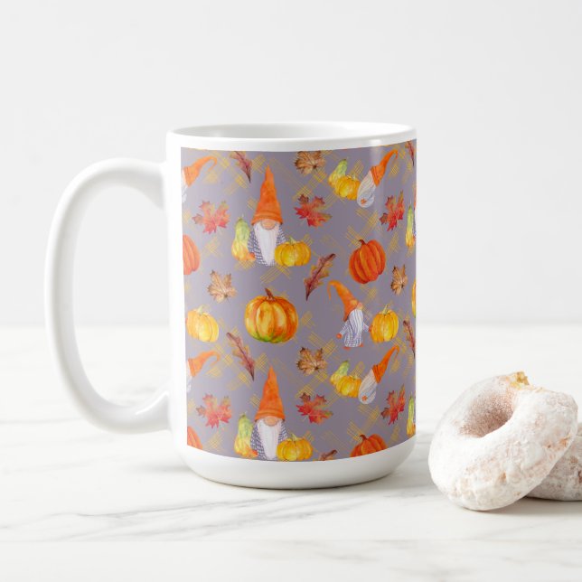 Mug Aquarelle Automne Gnomes, Citrouille Et Feuille (Avec donut)