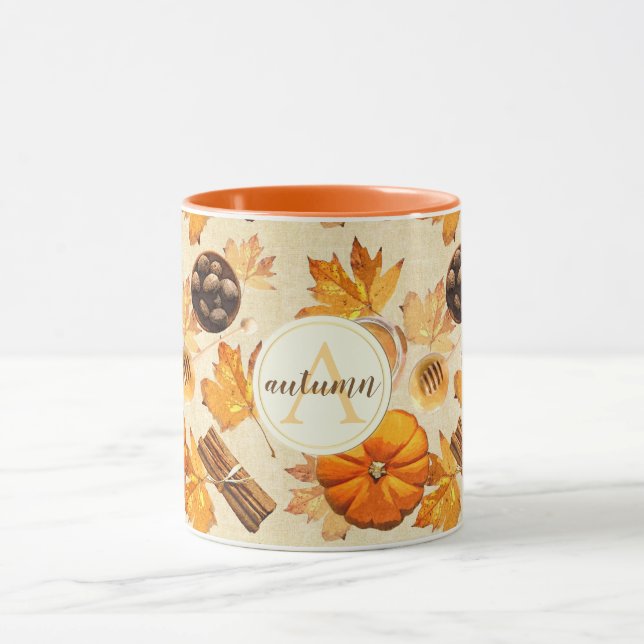 Mug Aquarelle Automne Magie Parfums Vintages Monogramm (Centre)