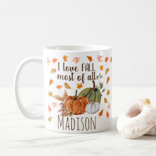 Mug Aquarelle Automne quitte Citrouilles I Love Nom de