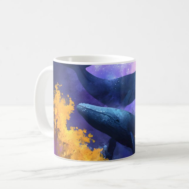 Mug Aquarelle Baleines Jardin Océan Abstrait (Devant gauche)