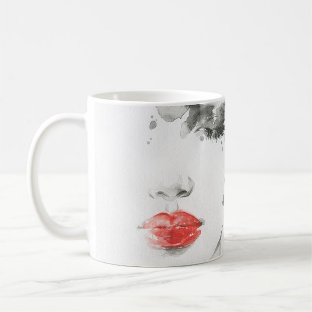 Mug Aquarelle Beauté : Illustration de portrait fémini (Gauche)