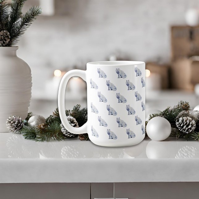Mug Aquarelle Blanc Arctic Fox Motif de Noël (Créateur téléchargé)