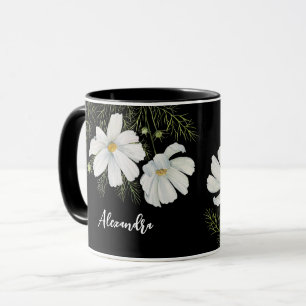 Mug Aquarelle Blanc Cosmos Fleurs Peinture Botanique