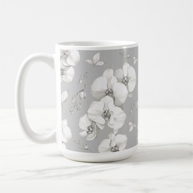 Mug Aquarelle blanc orchidée sur gris | (Gauche)