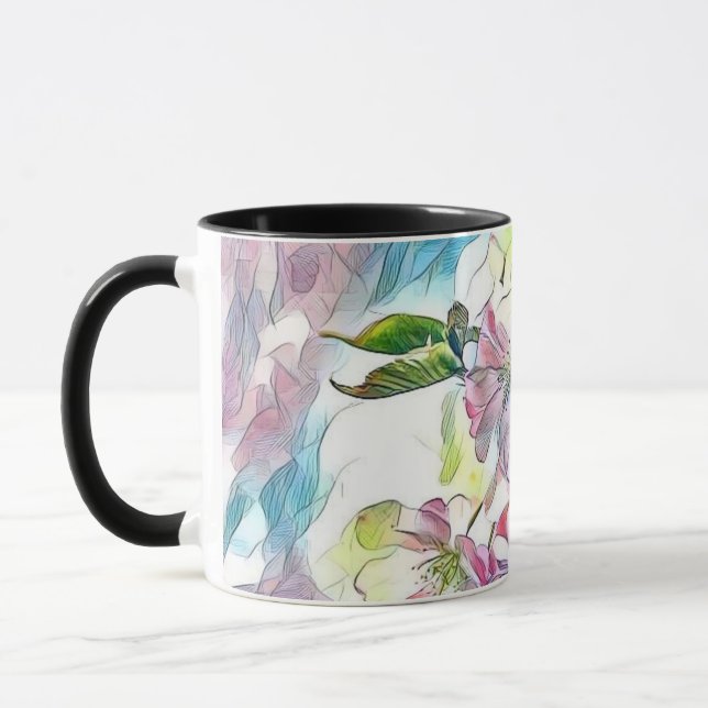 Mug Aquarelle blanche moderne couleur rose cerisier (Gauche)
