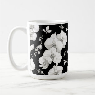 Mug Aquarelle blanche orchidée sur noir  