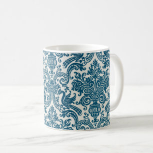 Mug Aquarelle bleu & blanc Floral Vintage Motif