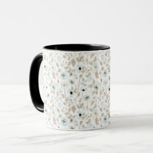 Mug Aquarelle bleu clair Tan Floral Pattern Poppies