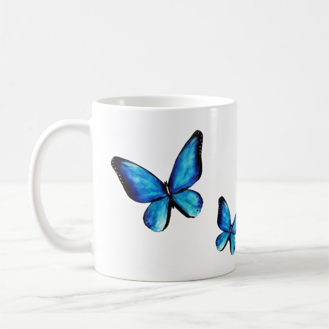 Mug Aquarelle bleu de papillon (Gauche)