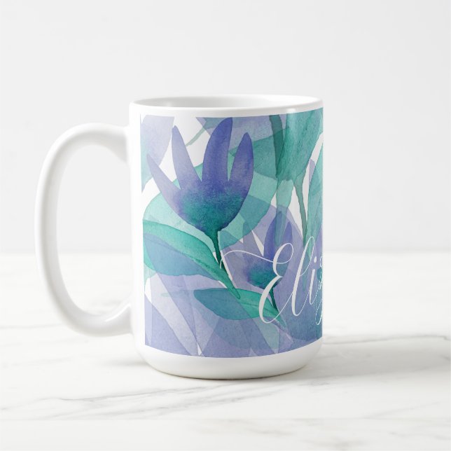 Mug Aquarelle bleu des Caraïbes vert Monogramme (Gauche)
