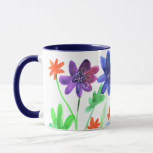 Mug Aquarelle bleu fleurs brillant