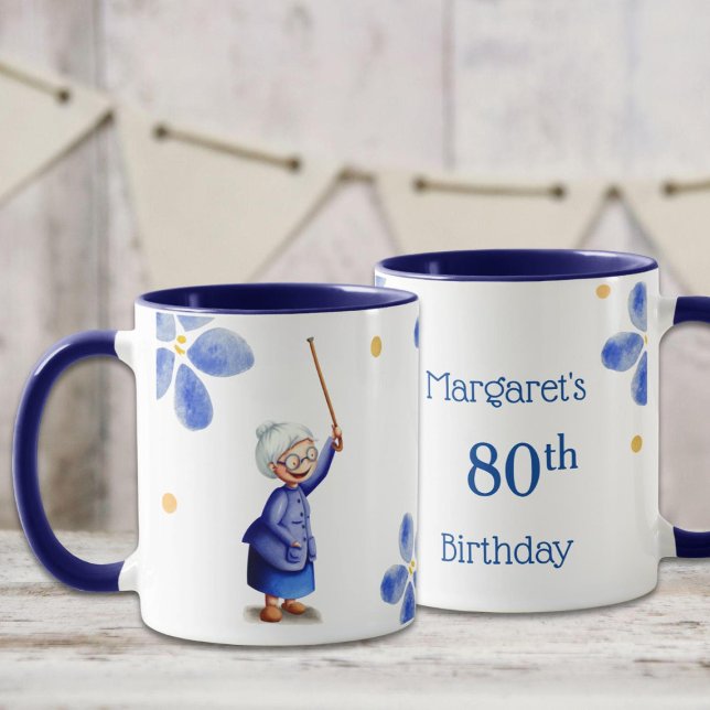 Mug Aquarelle bleu grand-mère Floral 80e anniversaire (Créateur téléchargé)