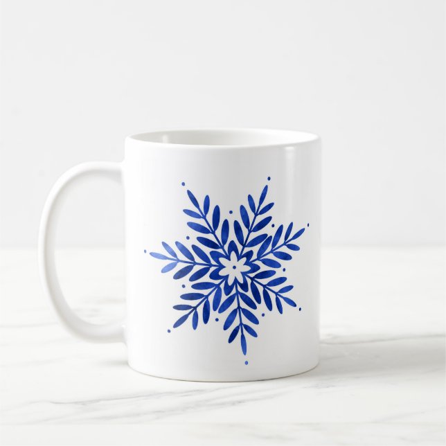 Mug Aquarelle bleu Indigo Flocon de neige Abstrait (Gauche)