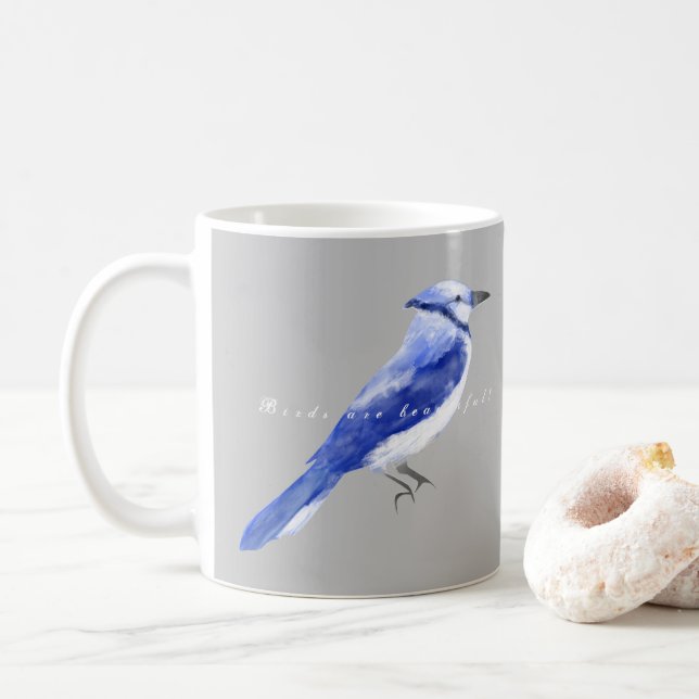 Mug Aquarelle bleu Jay marine profonde bleu saturé (Avec donut)