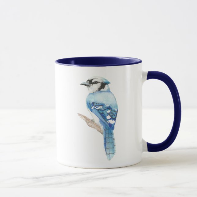 Mug Aquarelle Bleu Jay Oiseau Nature Art (Droite)