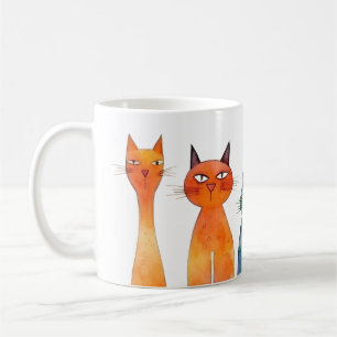 Mug Aquarelle bleu orange Vert chats irréguliers