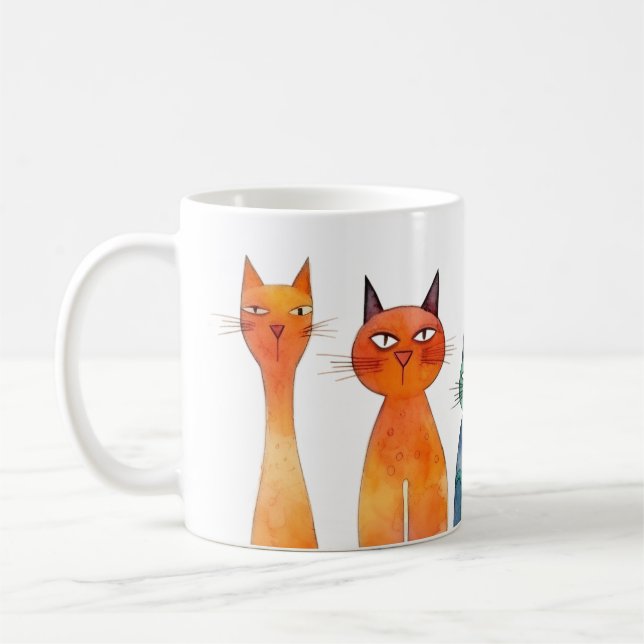 Mug Aquarelle bleu orange Vert chats irréguliers (Gauche)