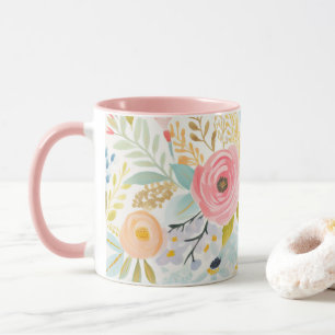 Mug Aquarelle bleu rose pastel Floral Botanique