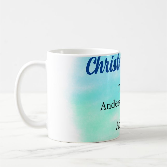 Mug Aquarelle bleu vert Noël vacances ajouter famille (Gauche)