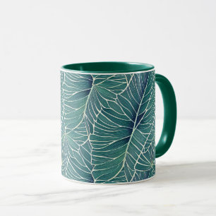 Mug Aquarelle Bleu Vert Turquoise Tropical Feuille Mot